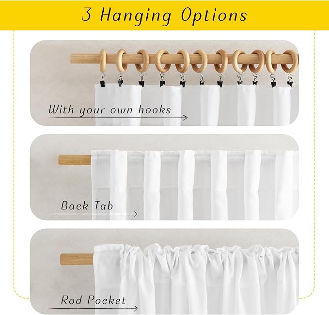 NICETOWN White Semi Sheer Curtains 96 inches Long, Rod Pocket & Back Tab Linen Blend Light Filtering Window Treatments Privacy Added Drapes for Living Room, W55 x L96, 2 Panels