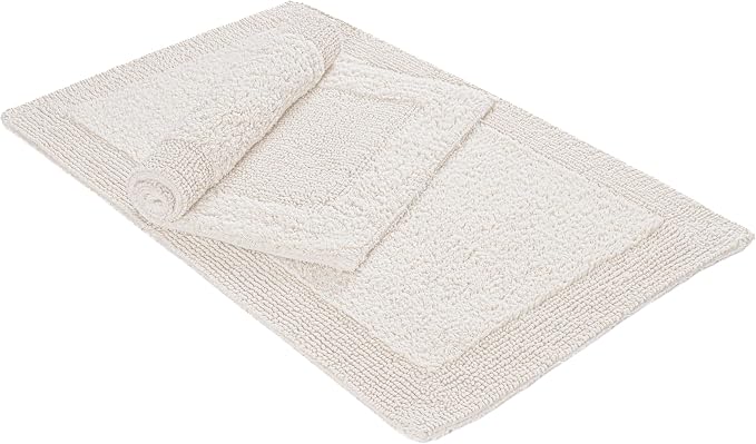 Bedding Craft Bathroom Bath Mat Rug – 100% Cotton, Reversible, Water Absorbent, Machine Washable, Soft Bathmat for Tub Side, 17x24 Beige