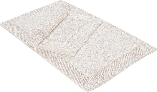 Bedding Craft Cotton Bath Mat Rug 21x34, Reversible Bathroom Rug, Water Absorbent, Machine Washable, Soft Cloth Bathmat for Outside Bathtub, Beige