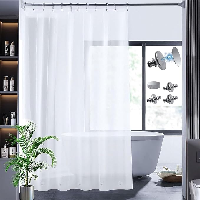 Frosted 76 inch Shower Curtain Liner, 4G PEVA Opaque Long Shower Curtain Liner 76 inch Length with 6 Side Magnets Closure & 6 Bottom Magnets, No Smells with Rustproof Grommets (72" W x 76" L)