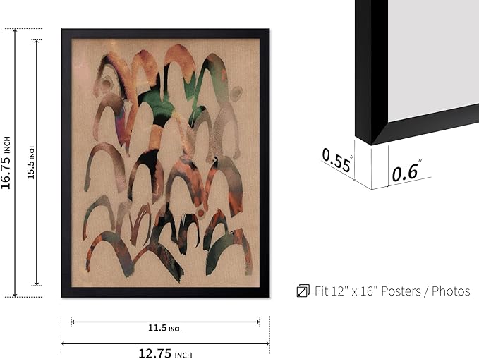 Monem Art Abstract Arch Mark Making Painting Print - Contemporary Peach and Mocha Art Poster - Wall Decor for Living Room, Bedroom or Office - 12x16 Black Framed Wall Art by Renee Stramel