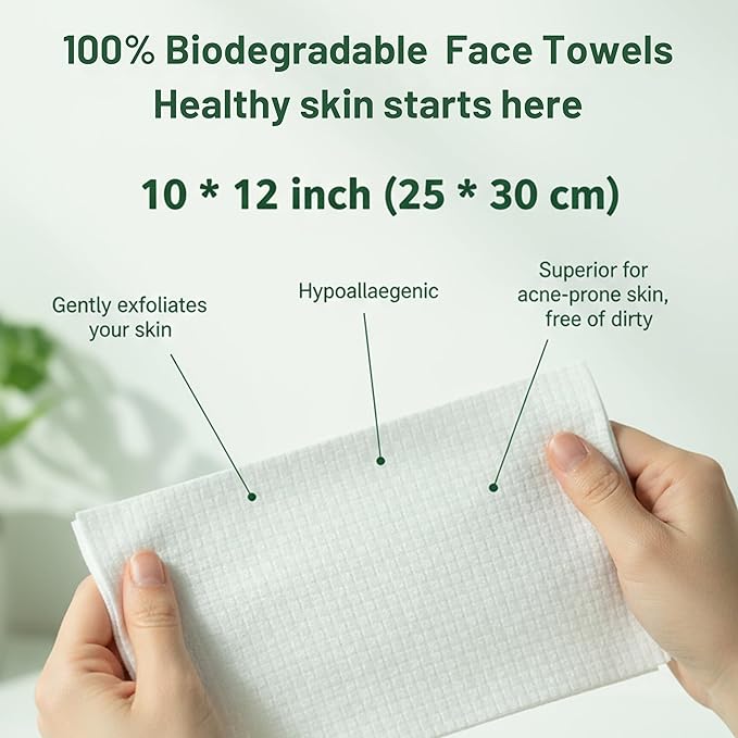 Hchm Face Towels, 10"×12" Disposable Face Towel, Face Towelettes XL, Ultra Soft Makeup Remover Dry Wipes, Thick Face Towel for Sensitive Skin, 100 Count (2 Pack)