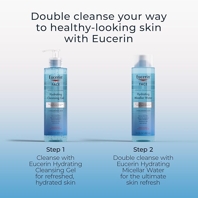 Eucerin Face Gentle Cleansing Hydrating Cleansing Gel,Daily Face Wash and Makeup Remover with Hyaluronic Acid,13.5 Fl Oz Bottle,(Pack of 2)
