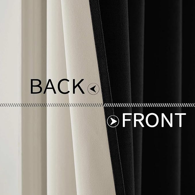 MIULEE Linen Texture Curtains for Bedroom Solid 100% Blackout Thermal Insulated Halloween Black Curtains Grommet Room Darkening Drapes for Living Room Nursery 52x63 Inch (2 Panels)