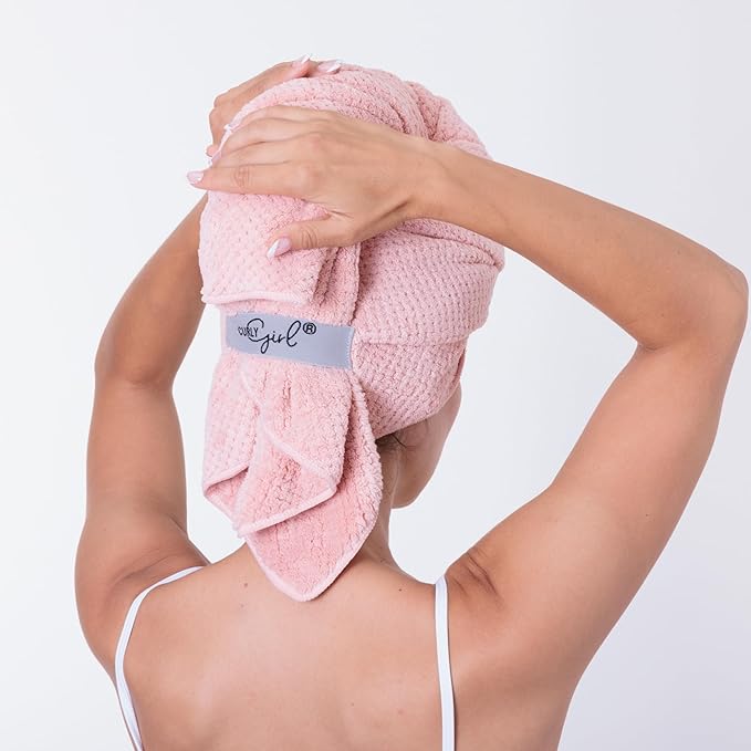 Curly Girl Microfiber Hair Towel Wrap for Women, 41" x 31" Large Quick Dry Hair Towel, Secure Fit with Elastic Strap, Anti-Frizz Hair Plopping Wrap for Long, Thick Hair