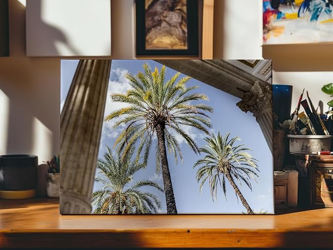 Monem Art Palermo Palm Trees Sicily Print - Tropical European Architecture Poster - Wall Decor for Living Room, Bedroom or Office - 24x32 STRETCHED CANVAS Wall Art by Mareike Bohmer