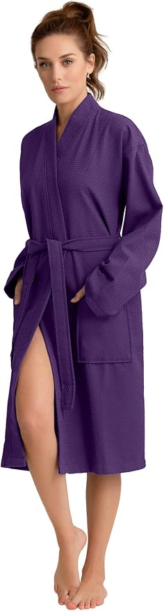 Women's Personalized Luxury Cotton Bathrobe-Customizable Waffle Lightweight Robe-Soft & Absorbent