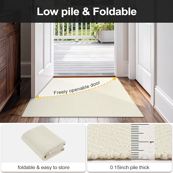 LEEVAN Washable Area Rug 4x6, Hand-Woven Cotton Living Room Rug, White Braided Bedroom Rugs, Farmhouse Indoor/Outdoor Floor Carpet for Patio, Nursery, Office, Playroom, Dining Room