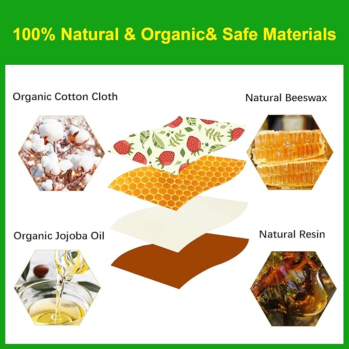 5 Pcs Eco-friendly Reusable Beewax Bowl Covers Cotton Cloth Storage Elastic Food Storage Covers For Food, Fruits and Leftover