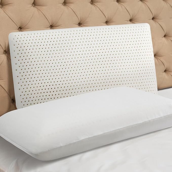 100% Natural Talalay Latex Pillow Sleeping Bed Pillows, Extra Soft Luxury Queen Pillow, Perfectly Aligns for Side/Back Pain, Stomach, Neck, Removable Breathable Cotton Cover (1, Standard (High Loft))