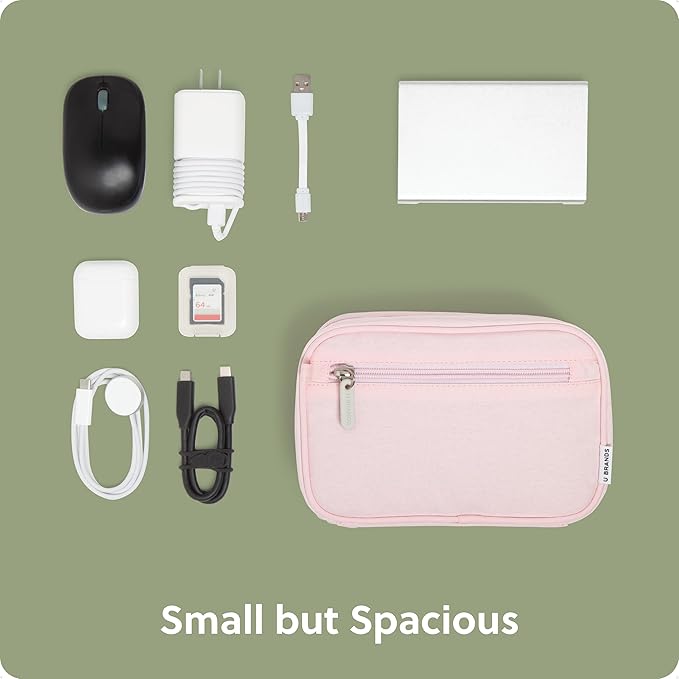 U Brands Canvas Tech Organizer Pouch 9 Compartments, 7.8 x 5 Inch Cable Organizer Bag for Travel, Cord Organizer for Cables, Earbuds, Flash Drives and Accessories – Petal