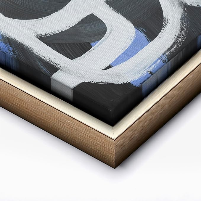 Monem Art Bold Blue Brushstroke Abstract Print - Modern Textured Line Art Poster - Wall Decor for Living Room, Bedroom or Office - 24x32 Silver Framed CANVAS Wall Art by Mareike Bohmer