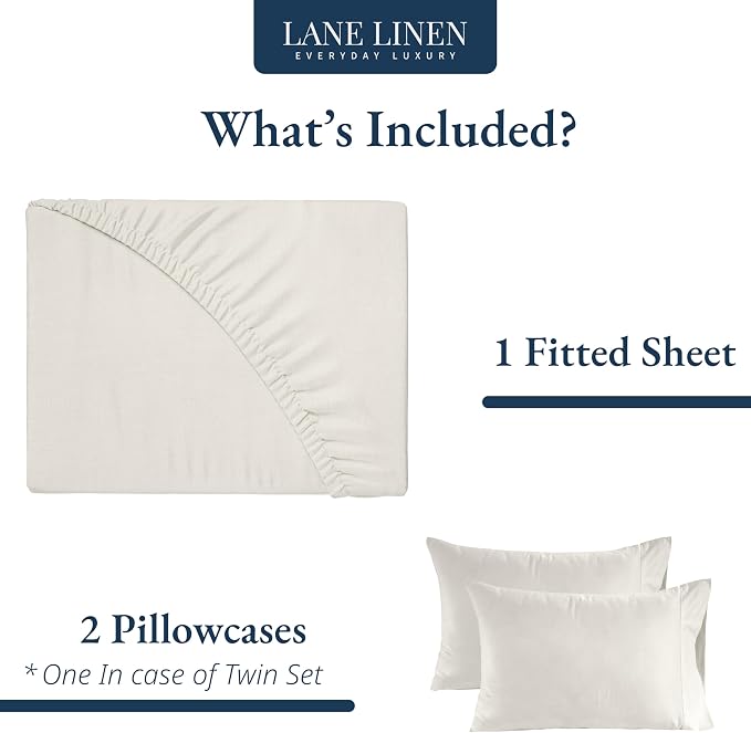 LANE LINEN Full Size Fitted Sheet & Pillowcases (No Flat Sheet) - 100% Organic Cotton Soft & Breathable Percale Weave Sheets - 15'' Deep Pocket for Snug Fit - GOTS Certified - Glacier Grey