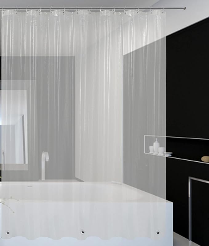 Mrs Awesome 82x74 Wide Shower Curtain Liner with Magnets, Free Hooks Included, Waterproof PEVA, PVC Free, 82 x 74 inches, Clear