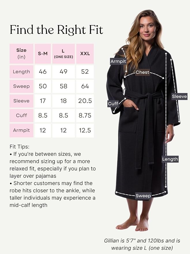 Turquaz Lightweight Waffle Knit Kimono Bathrobe - Soft Cotton Blend Spa Robe, Fast-Drying Full-Length Unisex Robes for Women