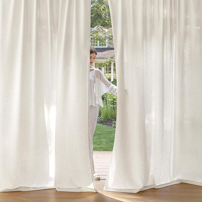 MIULEE Non-See-Through Privacy Linen Curtains 2 Panels, Light Filtering Window Curtains Farnhouse Textured Back Tab Semi Sheer Drapes for Bedroom Living Room, 52 x 60 Inches Long, Natural White
