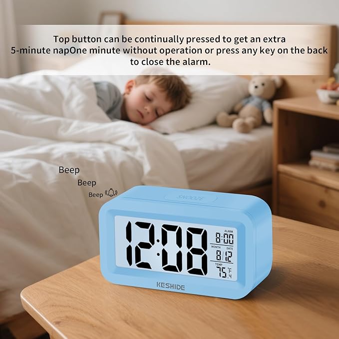 Travel Digital Alarm Clock,Battery Operated with Backlight, Indoor Temperature, Desk Small Clock,Snooze Model,12/24H Display for Bedrooms Heavy Sleepers Kids Travel Bathroom