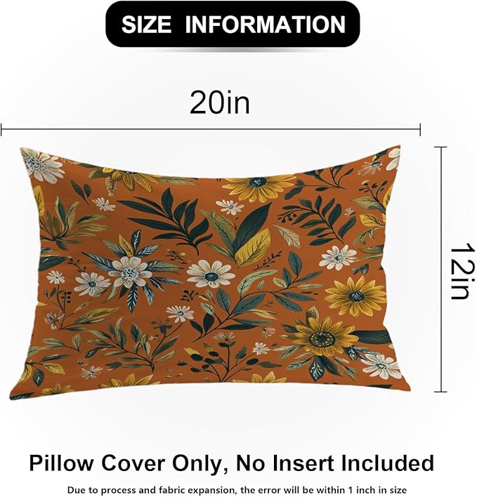 Shrahala Natural Aesthetic Organic Decorative Throw Pillow Cover, Free Form Flowers Earthy Color Lumbar Pillowcase Blended Double-Sided No Inserts for Bedroom Living Room Set of 2 (12 x 20 in)