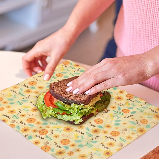 Beeswax Wraps for Food, Large 39.4’’ x 13’’ Beeswax Wrap Roll, Reusable Beeswax Paper Food Wrap for Bread Sandwich Wrapper Bowl Covers, Sunflower