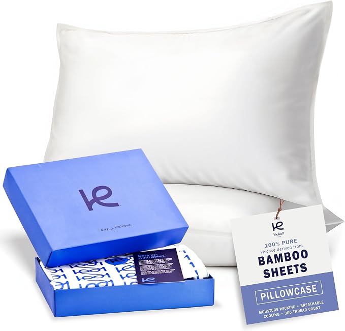 Kickoff Viscose Bamboo Pillowcase, Queen, Set of 2, 100% Organic Hidden Zippered Viscose Bamboo Pillow Case Queen Size, Cooling Pillow Cover for Hot Sleepers (20"x30", Snow White)