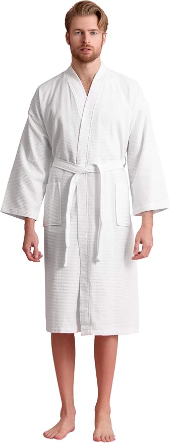 Men's Luxury Waffle Weaved Cotton Bathrobe - Lightweight & Soft - Quick Dry & Absorbent - Spa Robe for Men