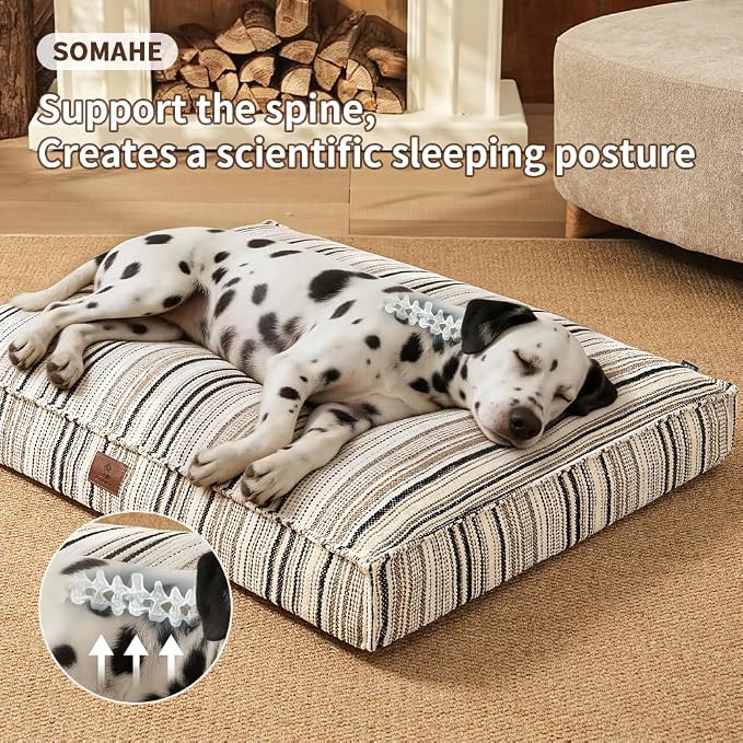 SOMAHE 4 Inch Orthopedic Dog Bed for Crate, 27 x 20 Inch, Black Chenille | Washable Removable Cover, Waterproof Inner Liner, Non-Slip Bottom, Orthopedic Dog Crate Mattress for Medium & Large Dogs