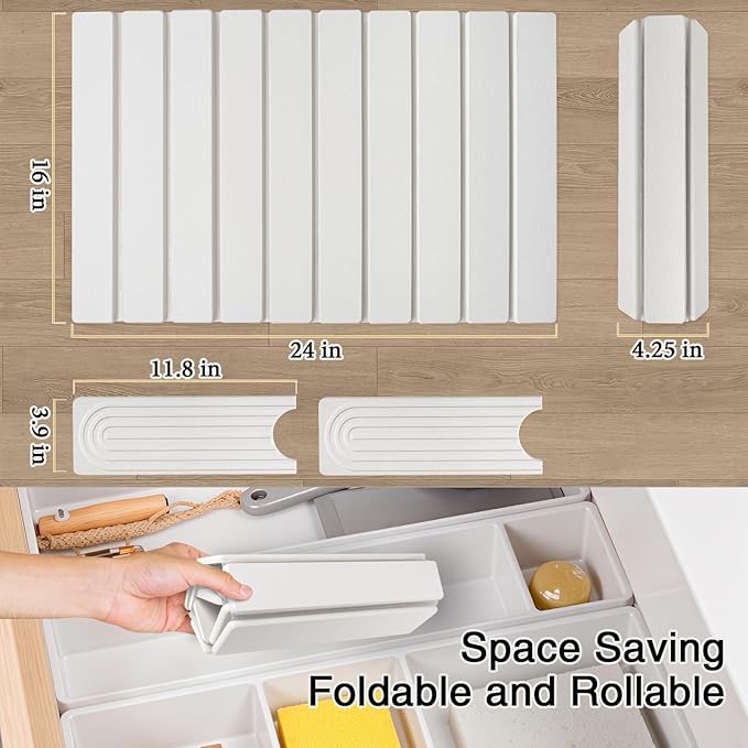 3PCS Set Large Stone Drying Mat for Kitchen Counter Foldable Collapsible Fast Drying Stone Dish Mat Water Absorbing Natural Diatomaceous Earth Bath Mat Quick Dry Stone Tray Bathroom Countertop, White
