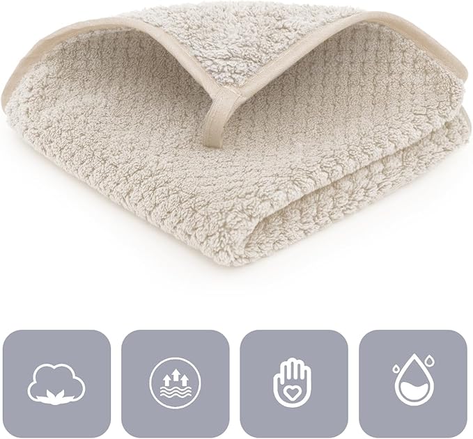 MaopaoBeauty 6 Piece Washcloth Set Set,100% Microfiber - Quick Dry, Thick, Soft, Plush and Highly Absorbent Luxury Hotel & Spa Bath Towel for Bathroom, Pack of 6, Khaki