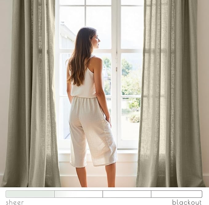 jinchan Linen Blend Curtains 90 inch Length 2 Panels for Bedroom Living Room, Light Filtering 50 inch Wide Farmhouse Drapes with Rod Pocket Back Tab(50W x 90L, Light Green)