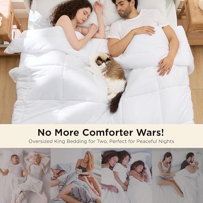 Bedsure Comforter Duvet Insert - Quilted Comforters Super King Size, All Season Duvet, GentleSoft Down Alternative Bedding Blanket, with 8 Tabs, Gifts for Women/Men, White, Super King 120x120 Inches