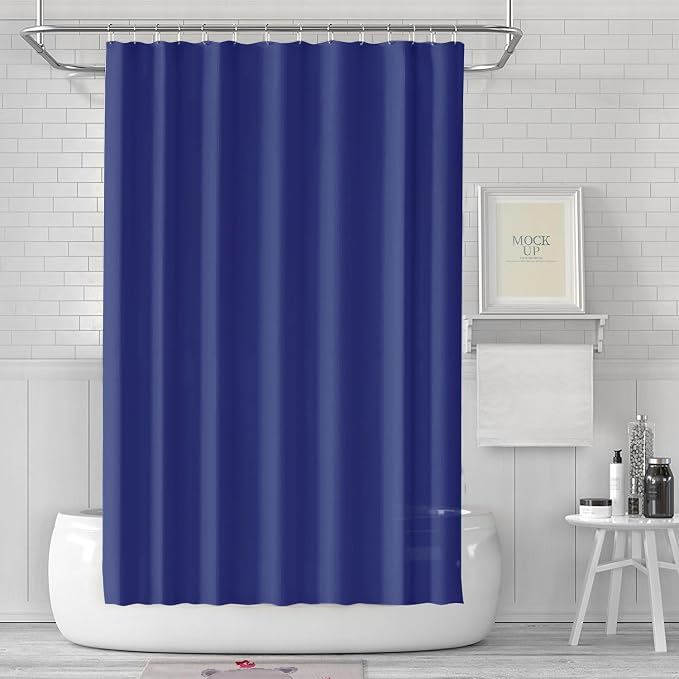 timecity Dark Blue Shower Curtain Liner PEVA Bath Curtain with 3 Magnets Thickened Waterproof Quick Drying Shower Curtain Set with 12 White Plastic Hooks Shower Liner for Bathroom Shower,71x71inch