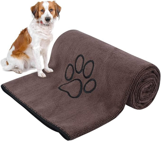 KinHwa Dog Towel Super Absorbent Pet Bath Towel Microfiber Dog Drying Towel for Small, Medium, Large Dogs and Cats 30inch x 50inch Brown