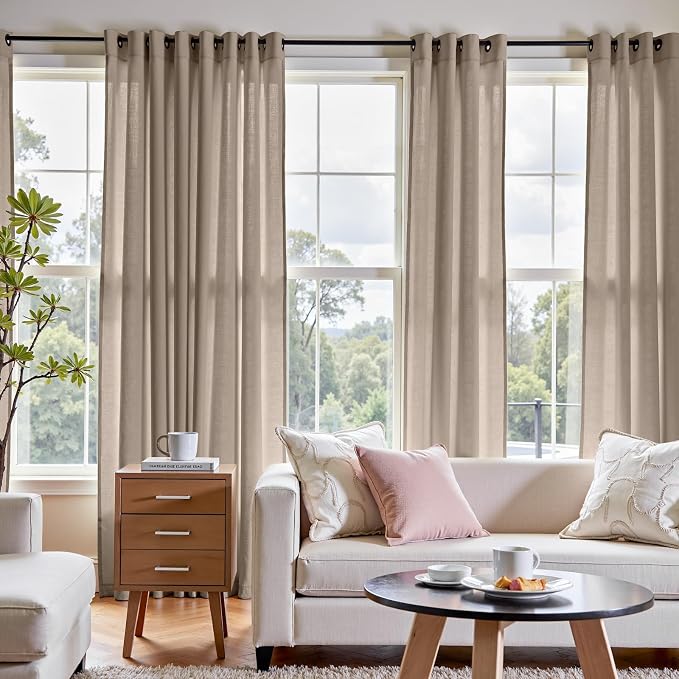 jinchan Semi Sheer Curtains 90 Inches Long for Bedroom Linen Curtains Light Filtering Living Room Curtain Panles Grommet Curtains Farmhouse Burlap Textured Drapes Tan Home Office Decor 50 Inch Wide