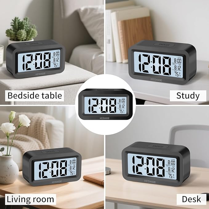 Travel Digital Alarm Clock,Battery Operated with Backlight, Indoor Temperature, Desk Small Clock,Snooze Model,12/24H Display for Bedrooms Heavy Sleepers Kids Travel Bathroom (Black)