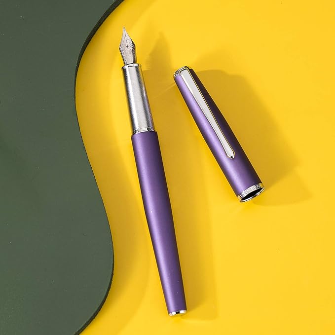 Hongdian 920 Purple Metal Fountain Pen Medium Nib Classic Pen, Includes Refillable Converter and Pen Pouch