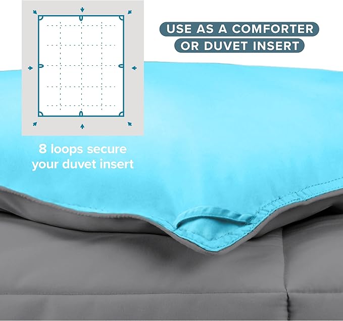 Bare Home Queen Comforter - Reversible Colors - Goose Down Alternative - Ultra-Soft - Premium 1800 Series - All Season Warmth - Bedding Comforter (Queen, Grey/Aqua)