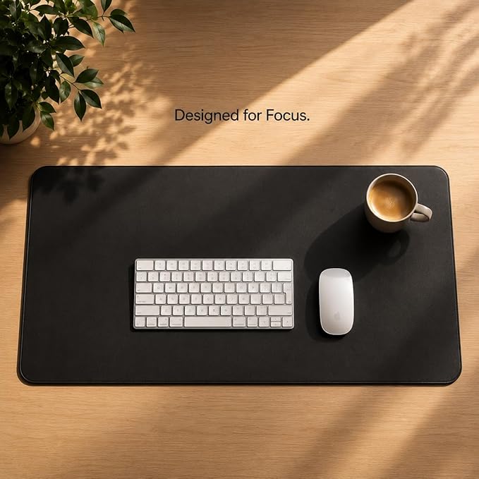 AFIING Leather Desk Pad Protector, Large Mouse Pad, Dual-Sided PU Leather & Natural Cork Desk Mat, Non-Slip Waterproof Laptop Desk Blotter for Office and Home, 23.6" x 13.7", Black