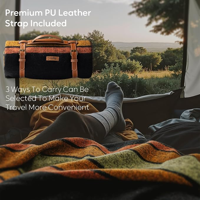 Molithe 100% Wool Blanket, 62" x 48", Warm, Thick, Washable, Military | Great for Camping, Outdoors, Sporting Events, Survival Kits Black and Yellow