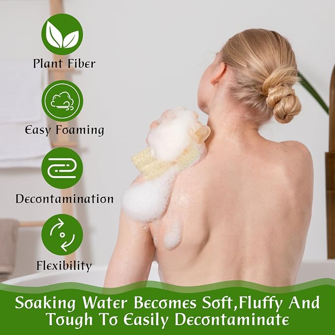 Tyqour 2PCS Exfoliating Body Scrubber Natural Loofah Sponge, Shower Sponge for Body Organic Body Loofah for Smooth Skin, Ideal Shower Scrub for Men & Women, Beige