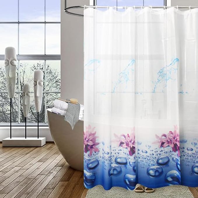 TIKABC Shower Curtain Liner, 4G PEVA Shower Liner, Plastic Waterproof Shower Curtains, 72x72 inch with Grommet Holes 3 Magnetic Weights
