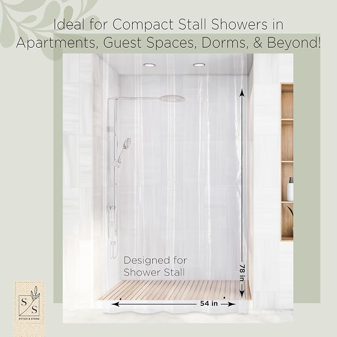 Stitch & Stone Shower Curtain Liner, Premium Medium Weight Durable Waterproof 6g PEVA for Bathroom with Weighted Magnets, Extra Long 54" x 78", Clear 1 Pack