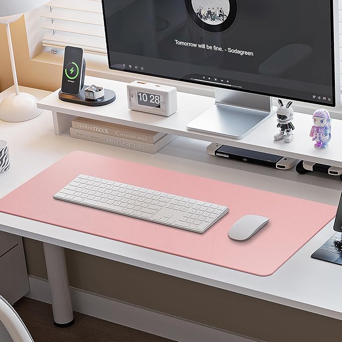 Boutilon Leather Desk Pad Protector,Non-Slip Mouse Pad,Laptop Desk Pad,Office Mouse Mat,Waterproof Leather Desk Blotter,Desk Writing Pad for Office and Home (XXXL-Pink,47"x 24")