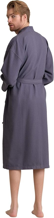 Men's Luxury Waffle Weaved Cotton Bathrobe - Lightweight & Soft - Quick Dry & Absorbent - Spa Robe for Men