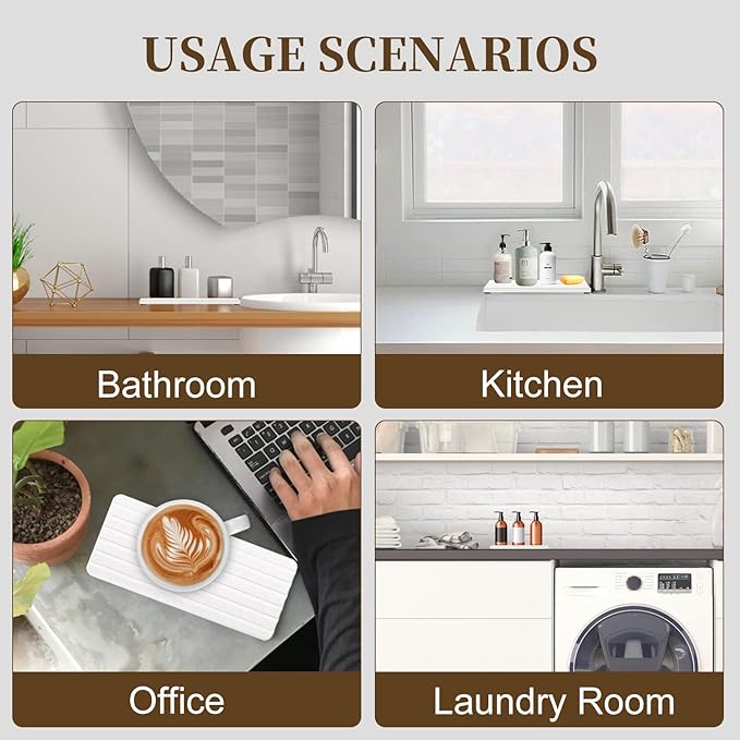 2 PCS Premium Diatomite Coasters with Grooved Design - Ultra Thirsty Absorbent Stone Tray for Soaps Dish, Plants, Toiletries - Keep Your Bathroom & Kitchen Counter Tops Dry & Tidy (8.27 x 3.94 Inches)
