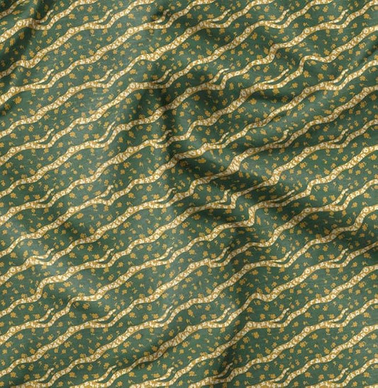 Soimoi Heavyweight Cotton Poplin Fabric Material, Green - Floral Printed - 42" Inch Width, Natural Cotton Material for Quilt Making, Dresses, Skirts, Pajamas, Pillowcases, Tablecloths, Kurtis, 1 Yard