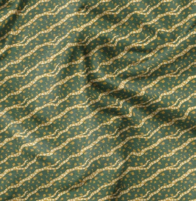 Soimoi Lightweight Cotton Voile Fabric, Green - Floral Print, Unstitched Material - 42 Inch Width, Ideal for Making Summer Dresses, Blouses, Scarves, Lingerie, Sheer Curtains, Garment Linings, 1 Yard
