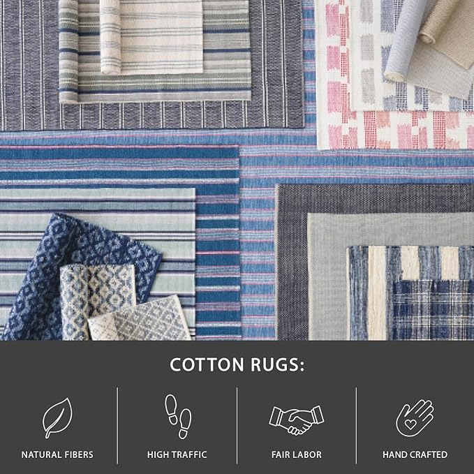 Dash & Albert Moonshine Handwoven Cotton/Viscose Rug, 8.5 X 11.5 Feet, Blue Stripe Pattern