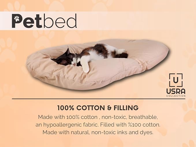 USRA 100% Cotton Orthopedic Pet Bed Gift Set with 2 Covers 28"x20" Dog Cat Recovery Pillow Hypoallergenic Natural Oeko-TEX Certified