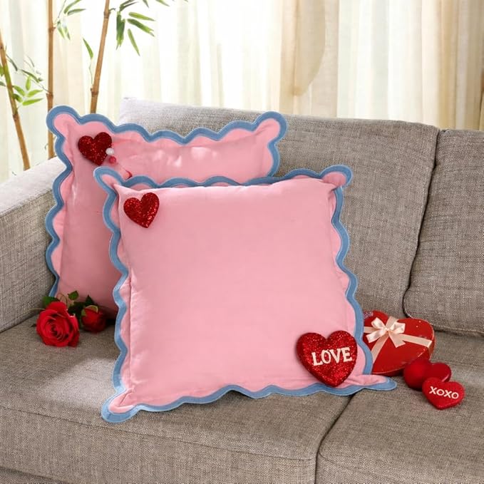Folkulture Throw Pillow Covers 20x20 Set of 2 | Cotton, Cute Pink Pillow Covers for Couch | Aesthetic, Preppy Scalloped Decorative Pillows for Living Room Décor, Hannah Montana Party Decorations