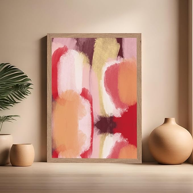 Monem Art Abstract Wall Poster - Modern Geometric Design Print - Colorful Artwork for Living Room or Bedroom Decor - Contemporary Design for Office - 16x20 Beige Framed